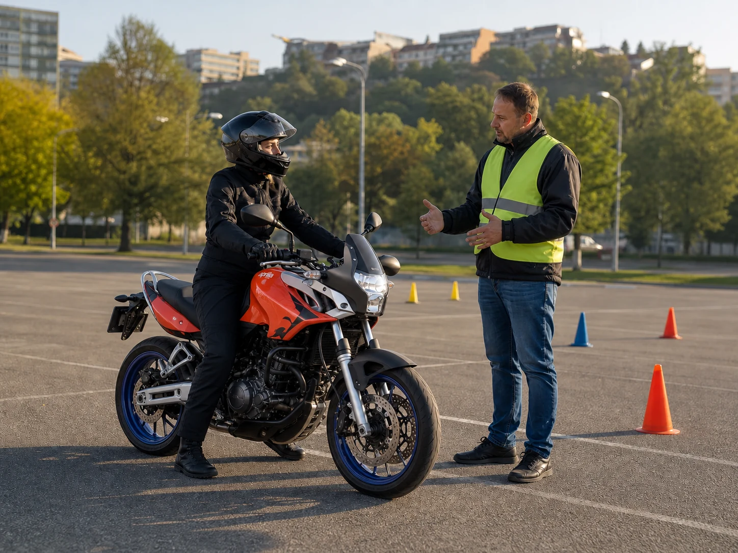 Cvičná motorka autoškoly na výcvikovém polygonu